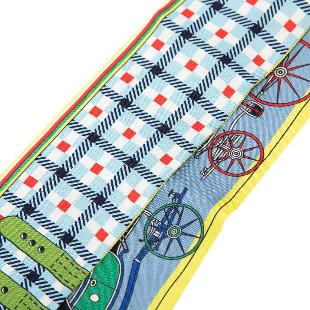 Hermès Les Voitures Nouvelles Silk Twilly Scarf Blue Silk Very good condition - Back View