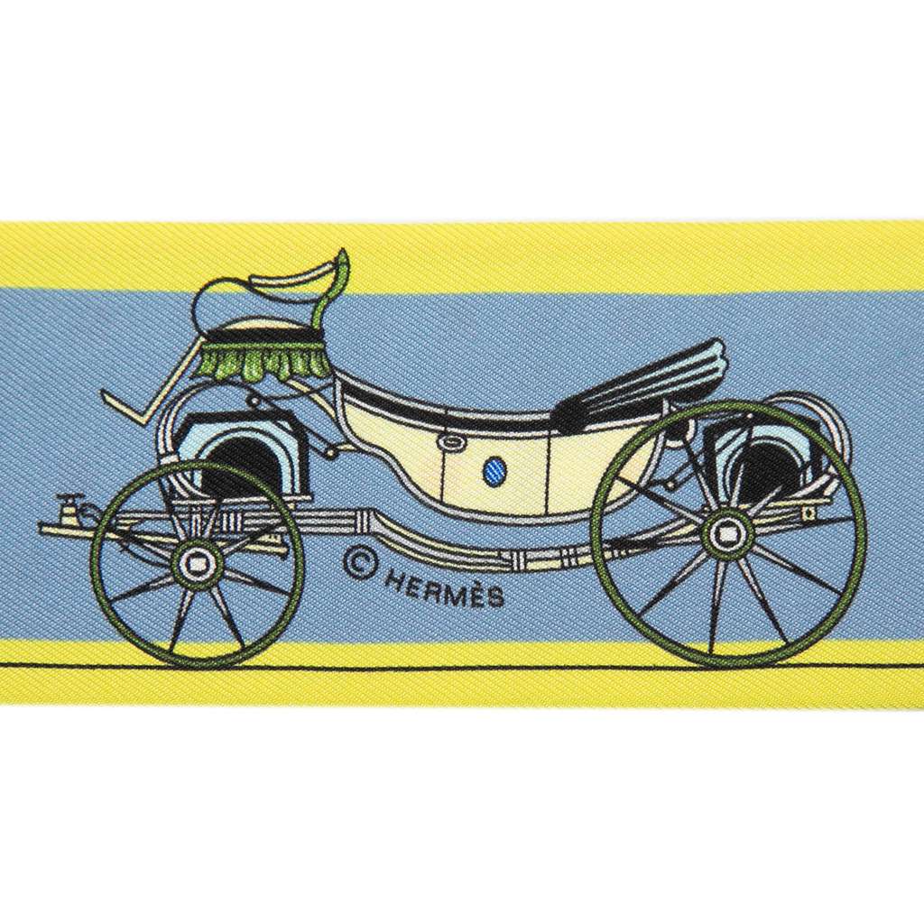Hermès Les Voitures Nouvelles Silk Twilly Scarf Blue Silk Very good condition - Inside View