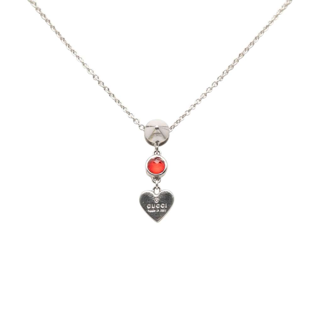 Gucci Sterling Silver Heart Crystal Drop Pendant Necklace Silver Silver Good condition - Inside View