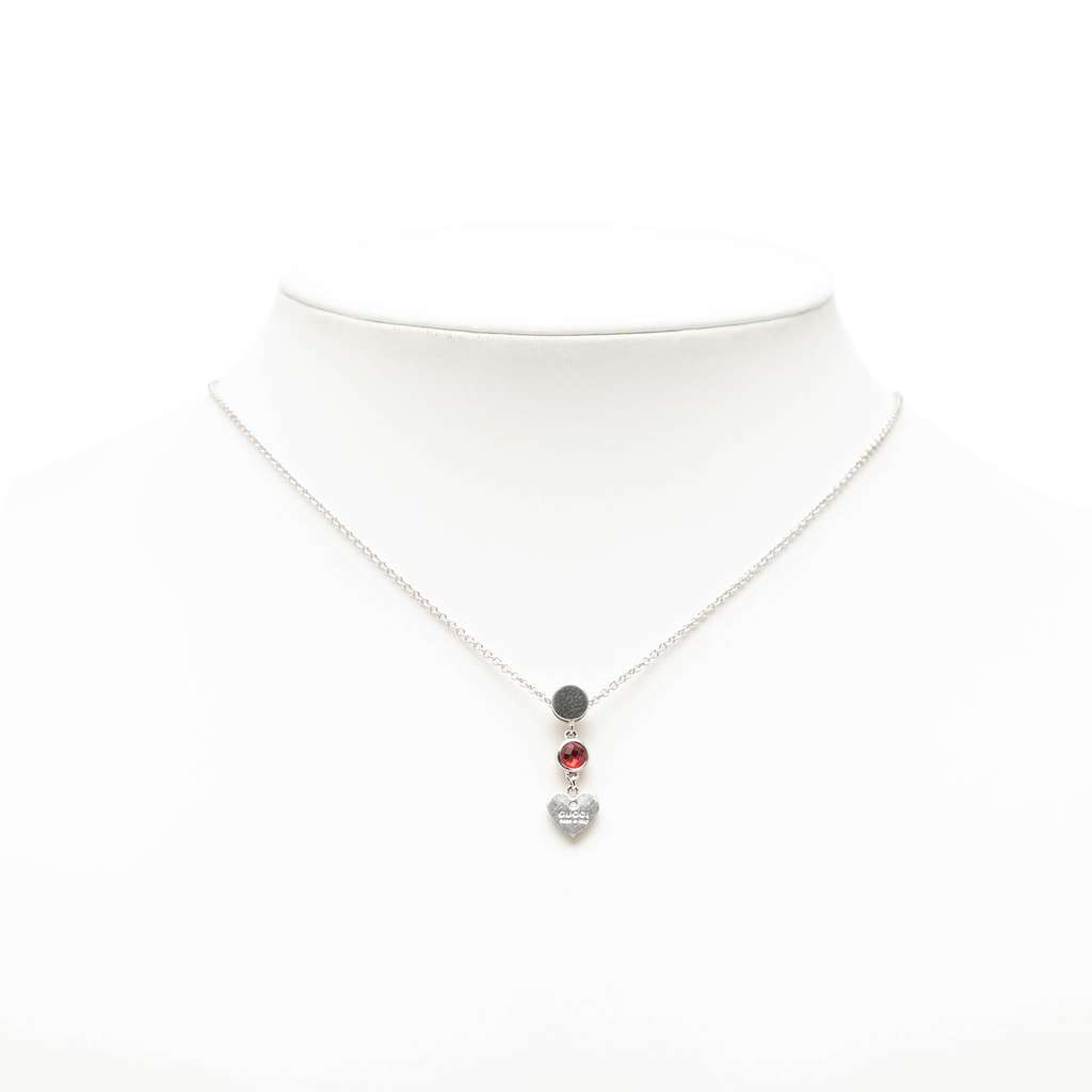 Gucci Sterling Silver Heart Crystal Drop Pendant Necklace Silver Silver Good condition - Box View