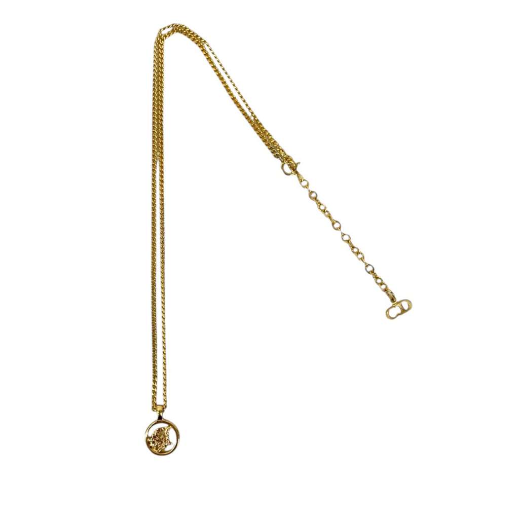 Dior Gold Plated Logo Pendant Necklace Gold Metal Good condition - Back View