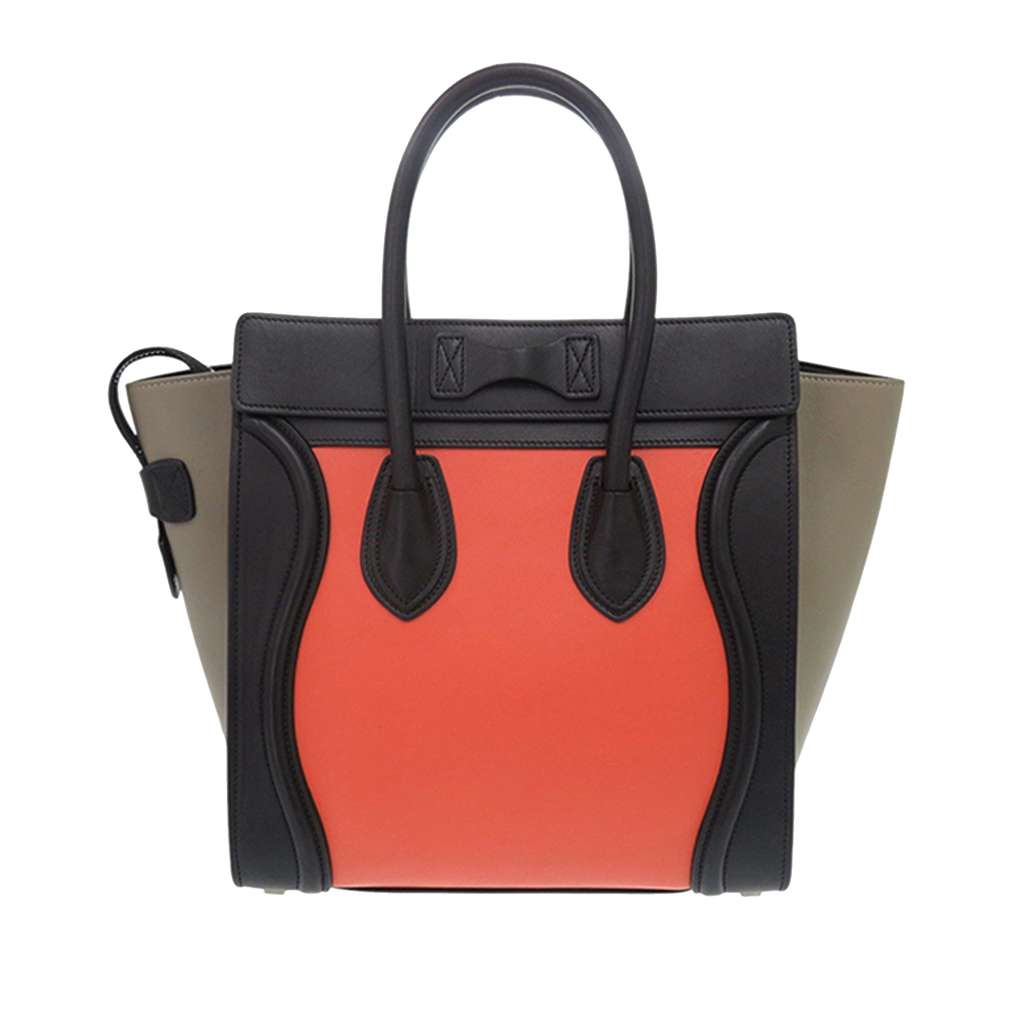 Celine Micro Tricolor Leather Luggage Tote Orange Leather Good condition - Back View