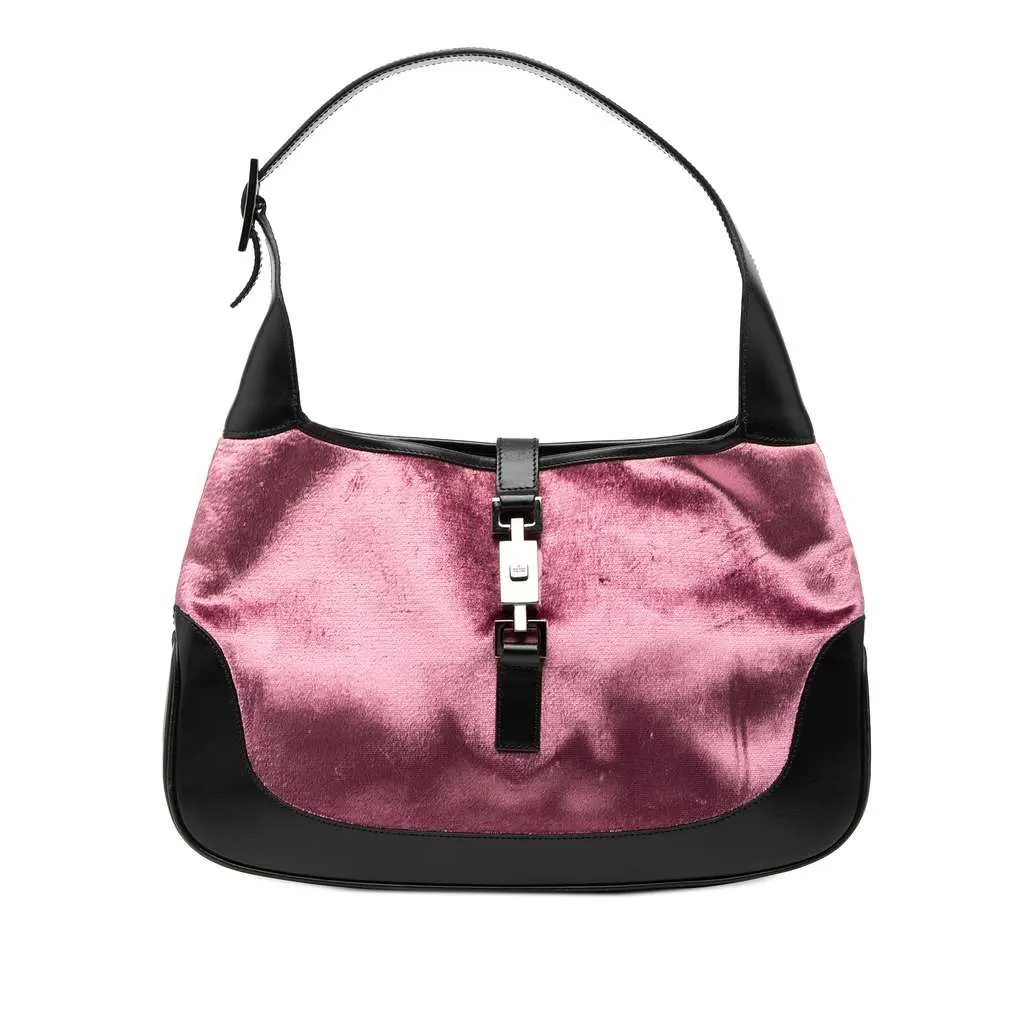 Gucci Velvet Jackie Shoulder Bag Pink Velvet Very good - Front View