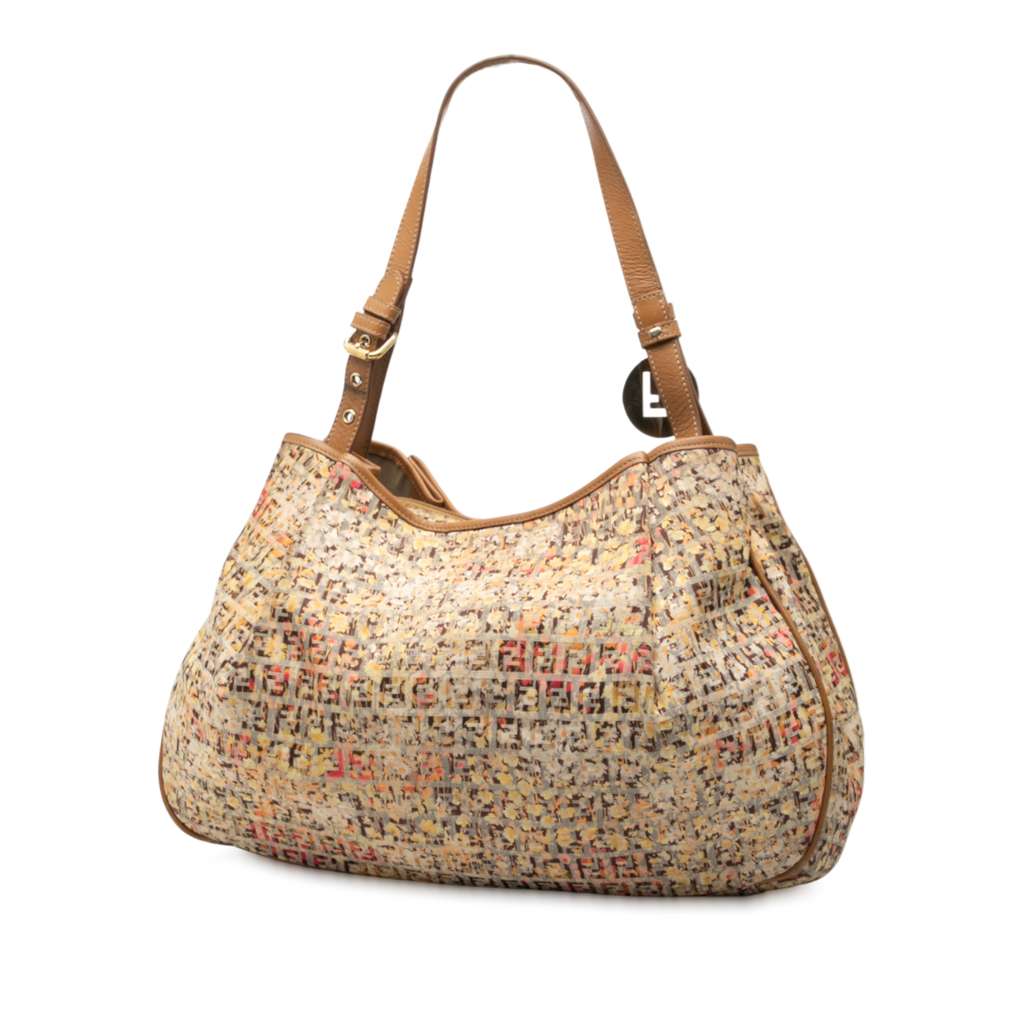 Fendi Zucchino Canvas Floral Shoulder Bag Beige Good condition - Back View