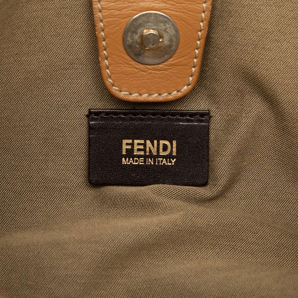 Fendi Zucchino Canvas Floral Shoulder Bag Beige Good condition - Box View