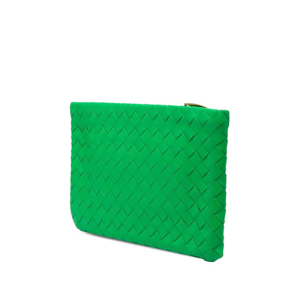 Bottega Veneta Medium Nappa Intrecciato Flat Pouch Green Leather Good condition - Back View