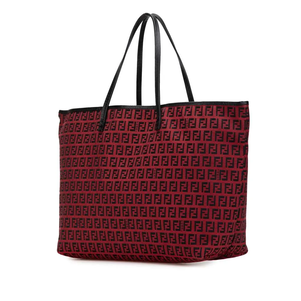 Fendi Medium Zucchino Canvas Roll Tote Red Canvas Very good - Back View