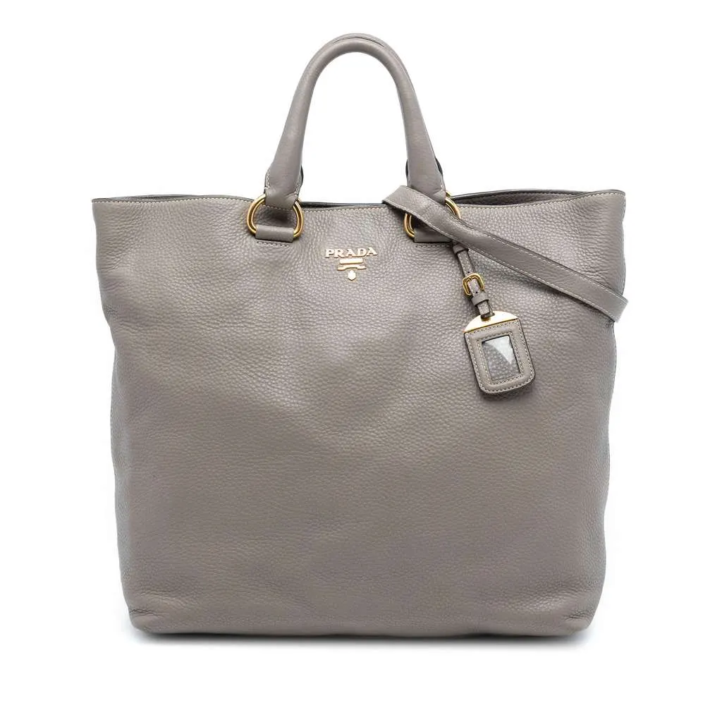 Prada Vitello Daino Open Convertible Tote Grey Leather Very good - Front View