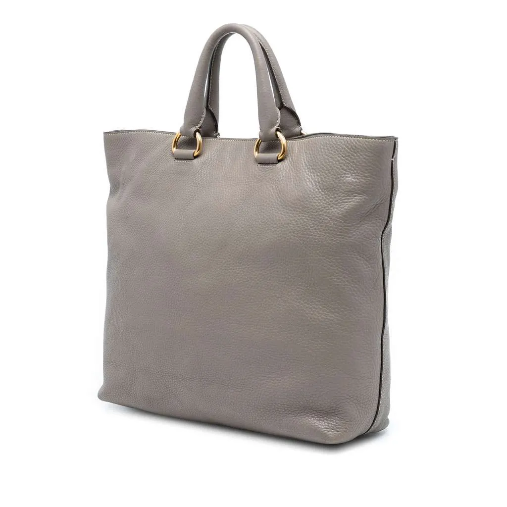 Prada Vitello Daino Open Convertible Tote Grey Leather Very good - Back View