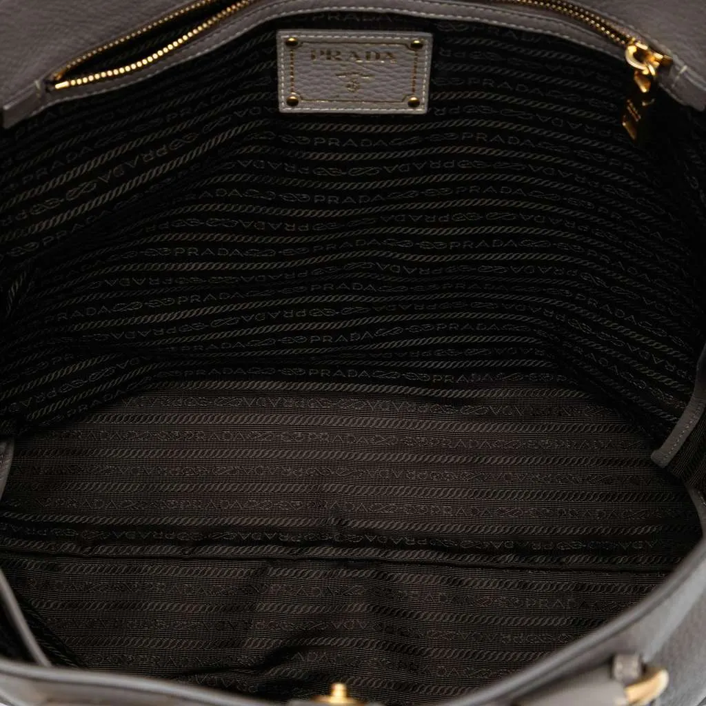 Prada Vitello Daino Open Convertible Tote Grey Leather Very good - Model View