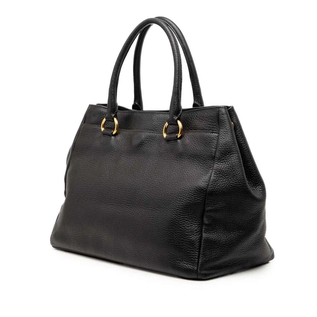 Prada Vitello Daino Open Convertible Tote Black Leather Very good - Back View