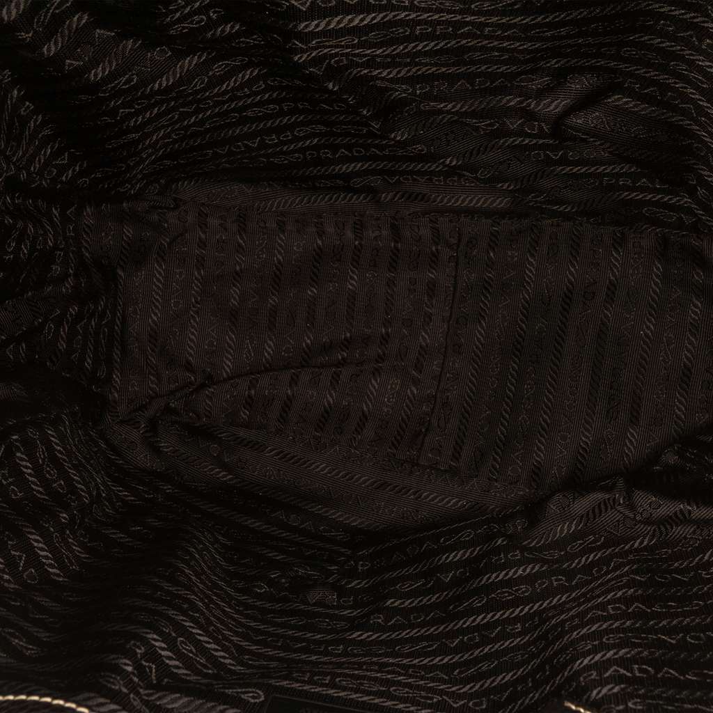 Prada Leather Trimmed Tessuto Buckle Shoulder Bag Black Good condition - Model View