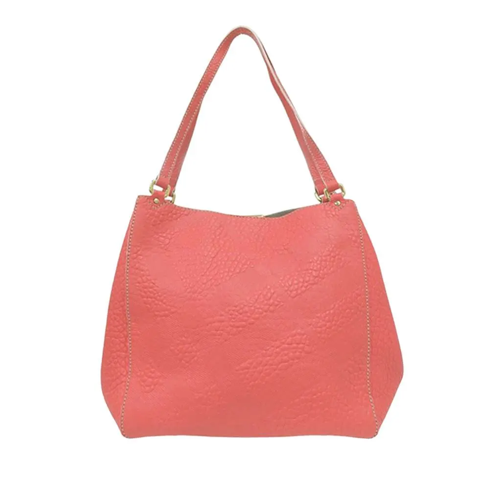 Burberry Small Embossed Grain Check Canterbury Tote Pink Leather Very good - Back View