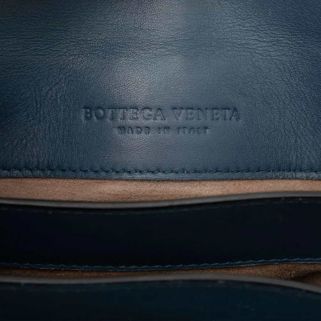 Bottega Veneta Small Intrecciato Trimmed Nappa Piazza Top Handle Satchel Blue Leather Very good - Box View