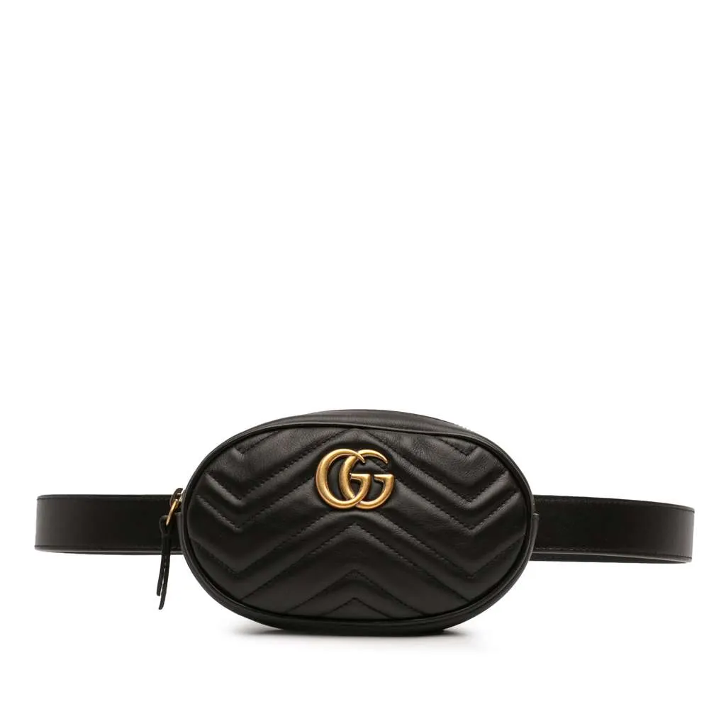Gucci GG Marmont Matelasse Leather Belt Bag Black Leather Very good - Front View
