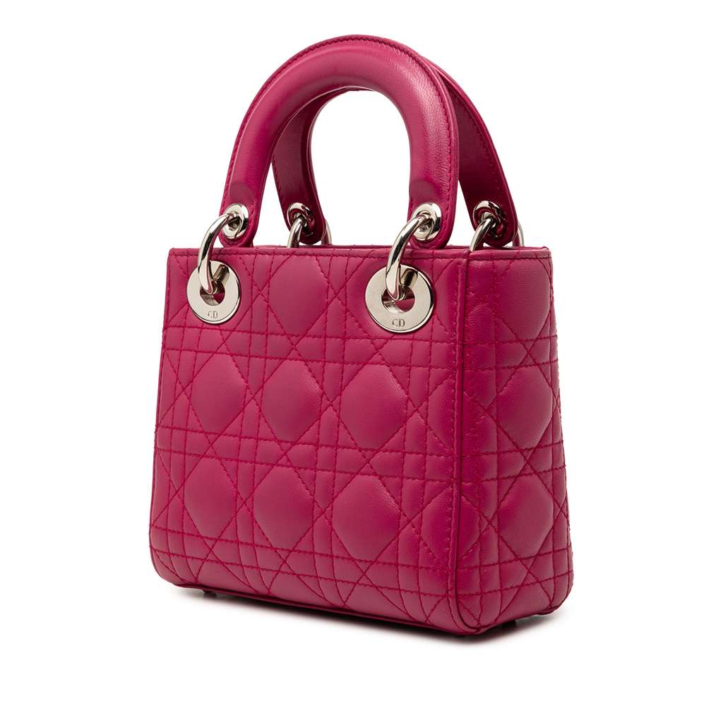 Dior Mini Lambskin Cannage Lady Dior Pink Leather Good condition - Back View
