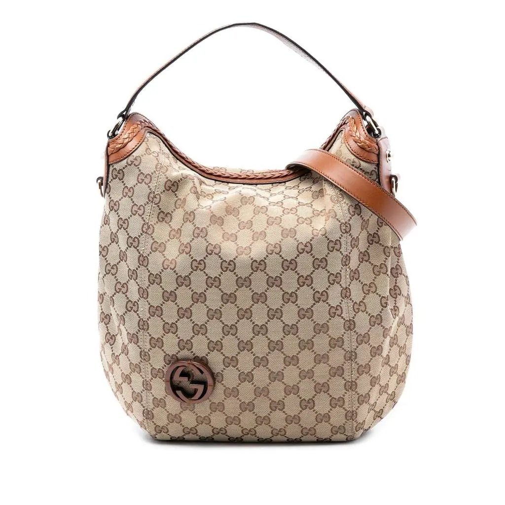 Gucci Medium GG Canvas Brick Lane Convertible Hobo Beige Very good - Front View