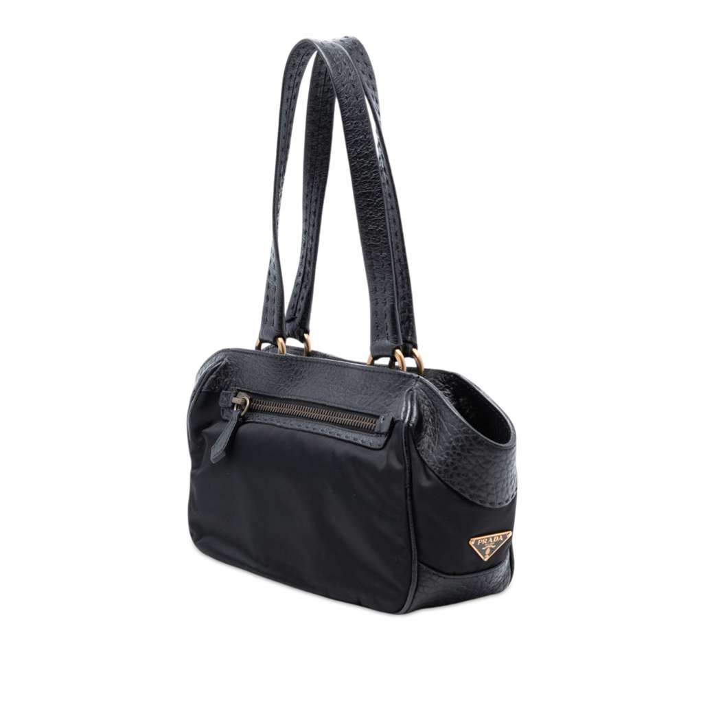 Prada Leather Trimmed Tessuto Front Flap Pocket Shoulder Bag Black Good condition - Back View