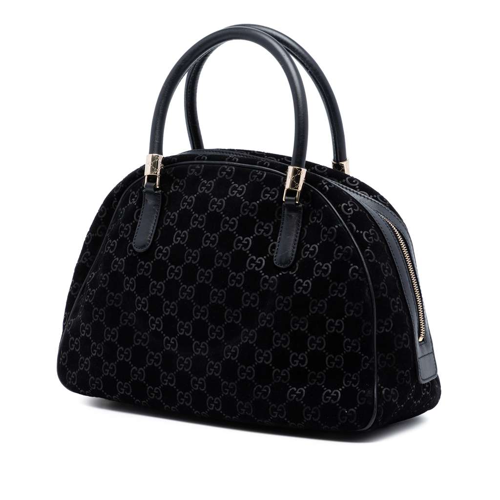Gucci GG Suede Web Dome Handbag Black Leather Good condition - Back View