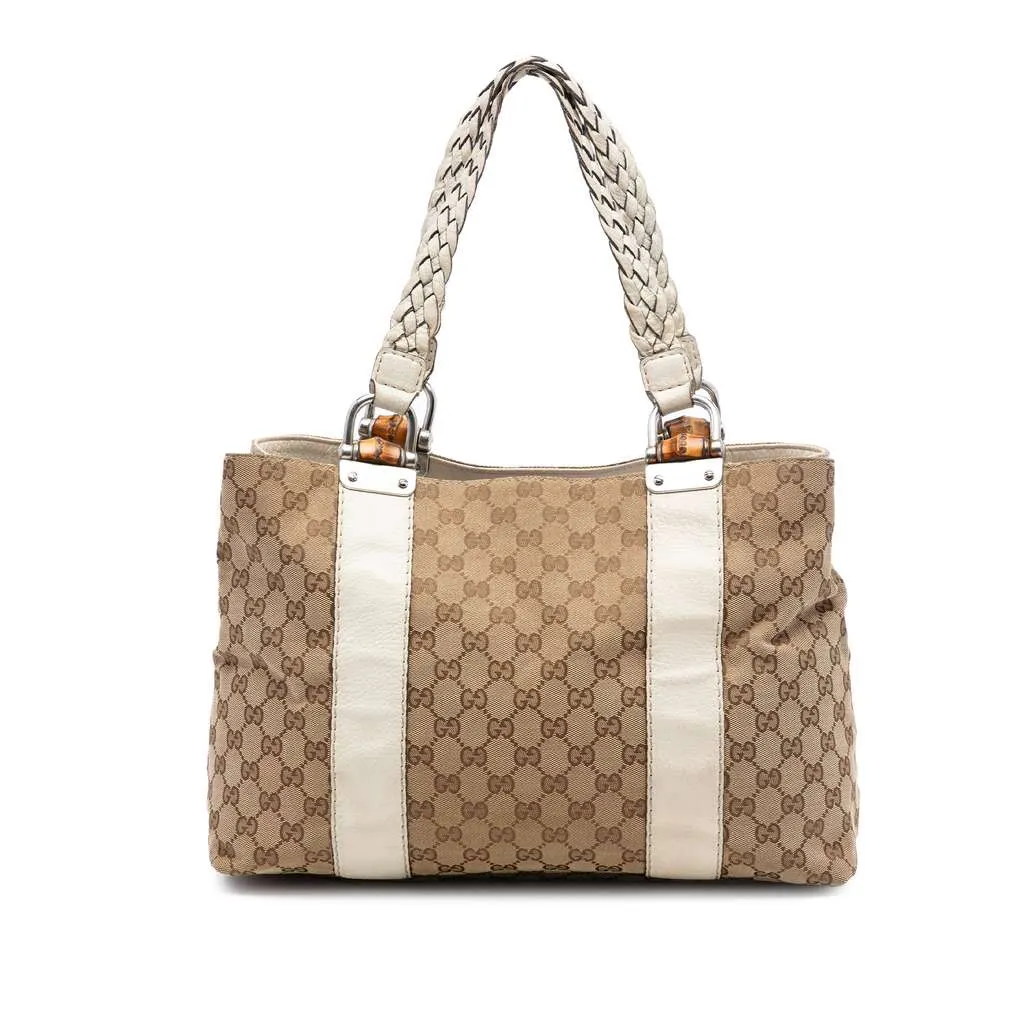 Gucci Medium GG Canvas Bamboo Libeccio Tote Beige Very good - Front View
