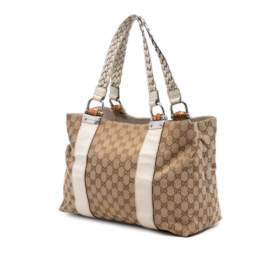 Gucci Medium GG Canvas Bamboo Libeccio Tote Beige Good condition - Back View