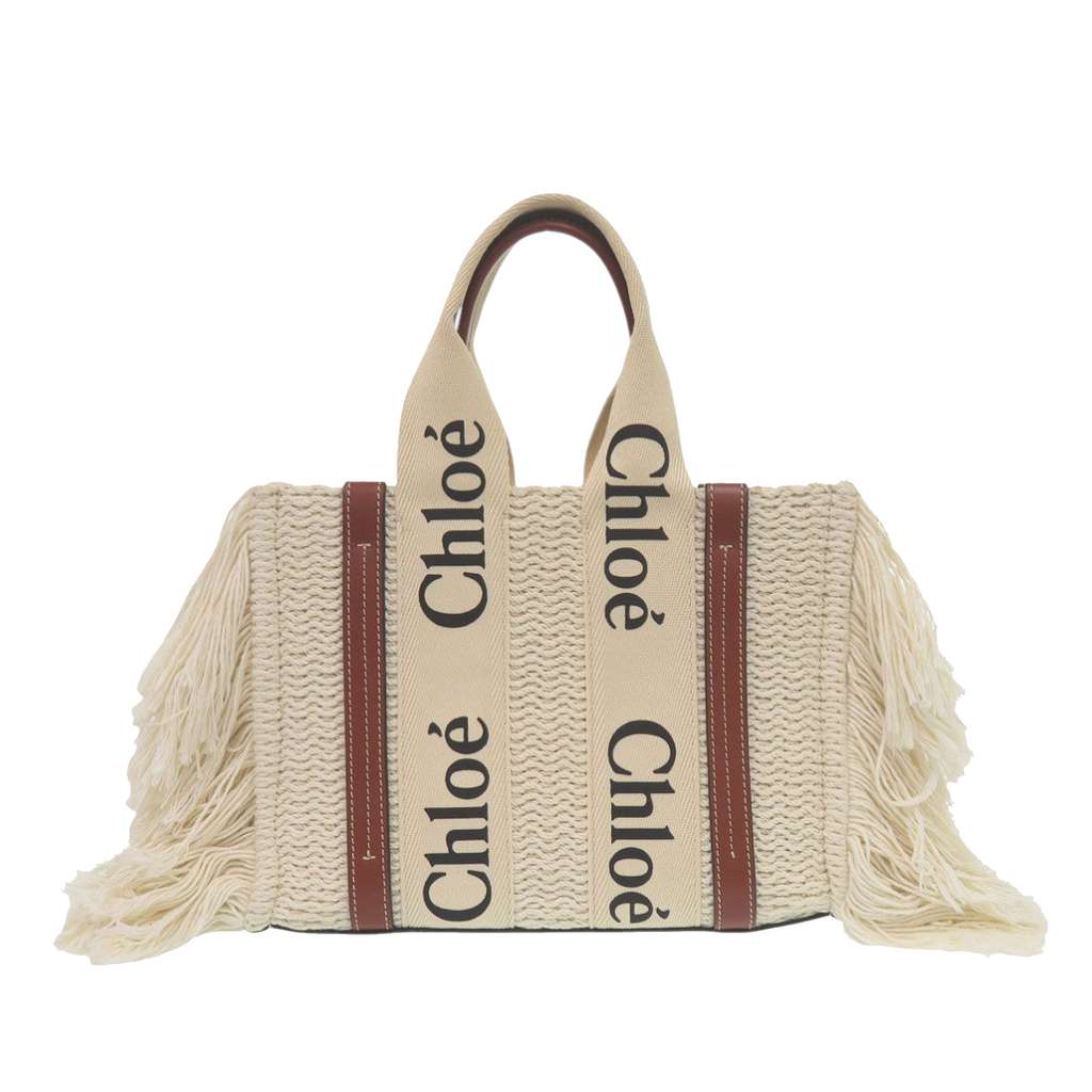 Chloé Small Linen Woody Fringe Tote Brown Good condition - Back View