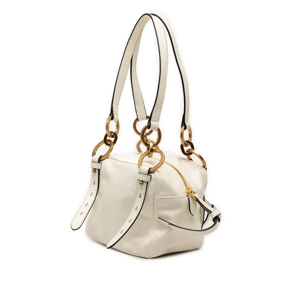Prada Mini Soft Calfskin Dangle Top Handle Bag White Leather Very good - Back View