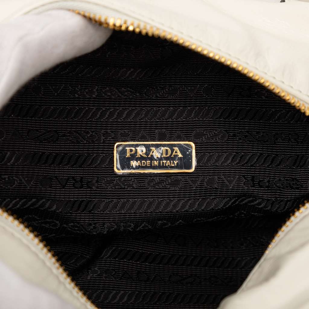 Prada Mini Soft Calfskin Dangle Top Handle Bag White Leather Good condition - Box View