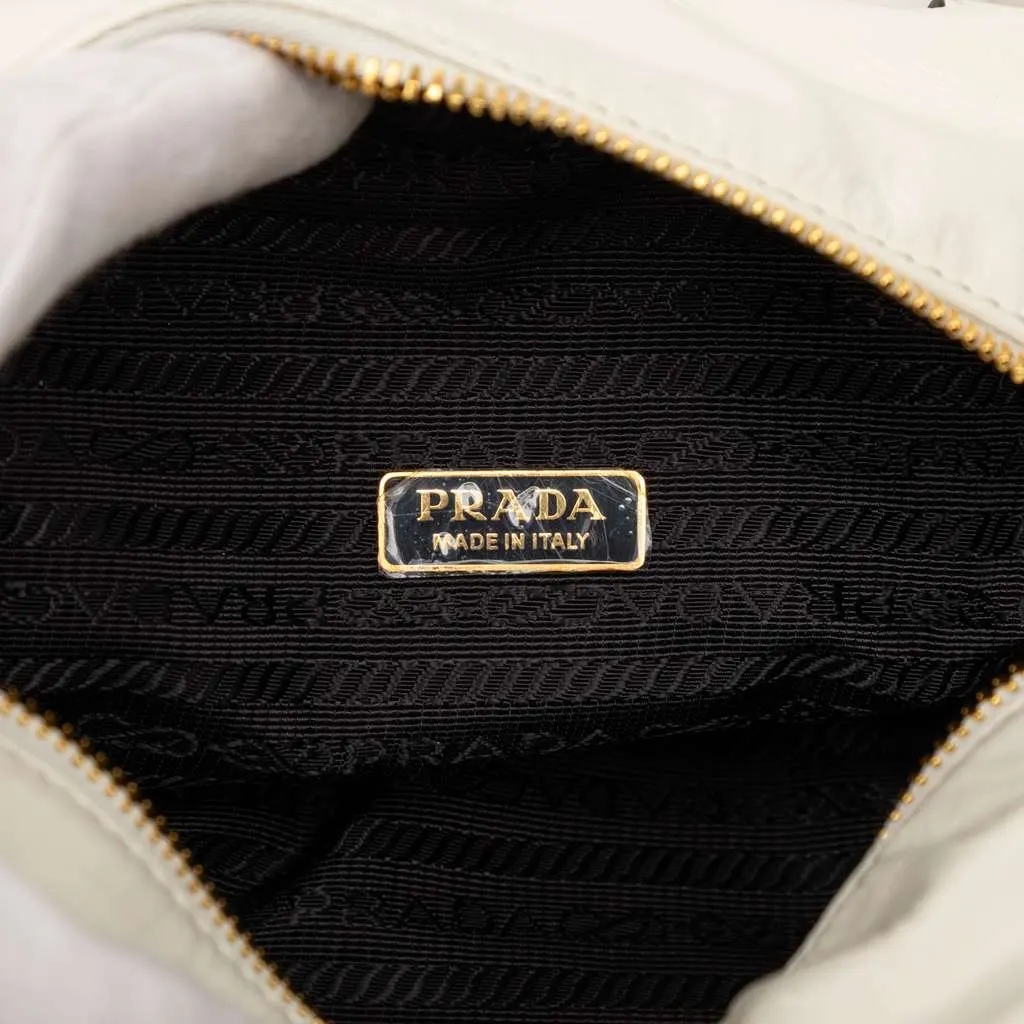 Prada Mini Soft Calfskin Dangle Top Handle Bag White Leather Very good - Box View