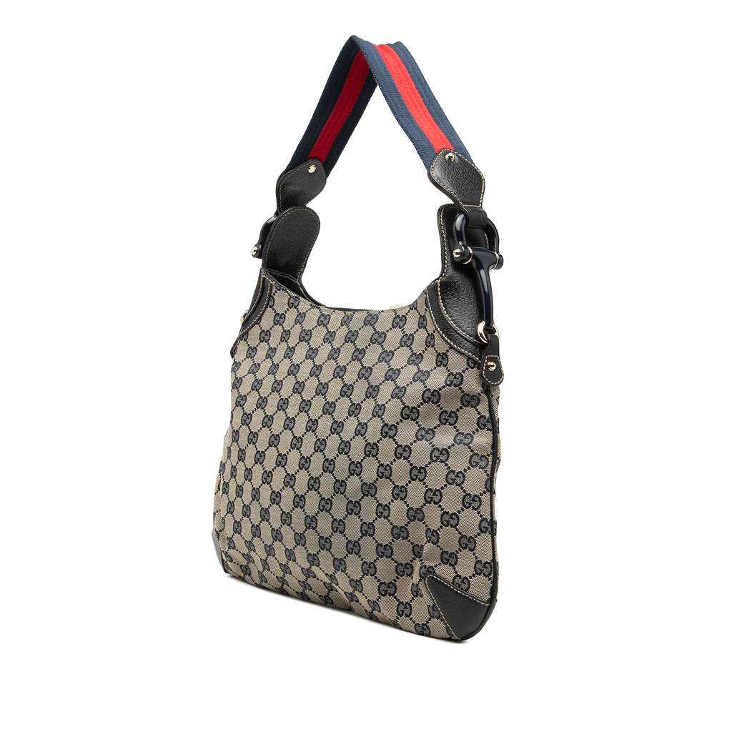 Gucci GG Canvas Web Horsebit Creole Hobo Beige Canvas Good condition - Back View