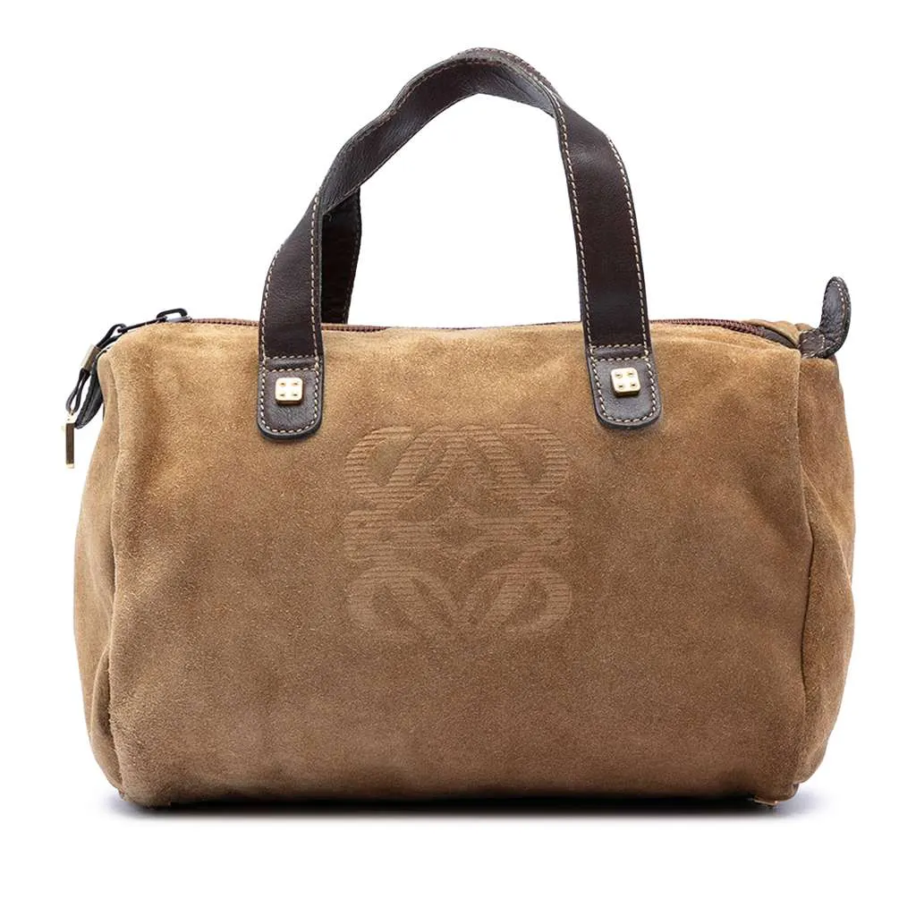 Loewe Suede Anagram Boston Bag Brown Leather Very good - Front View