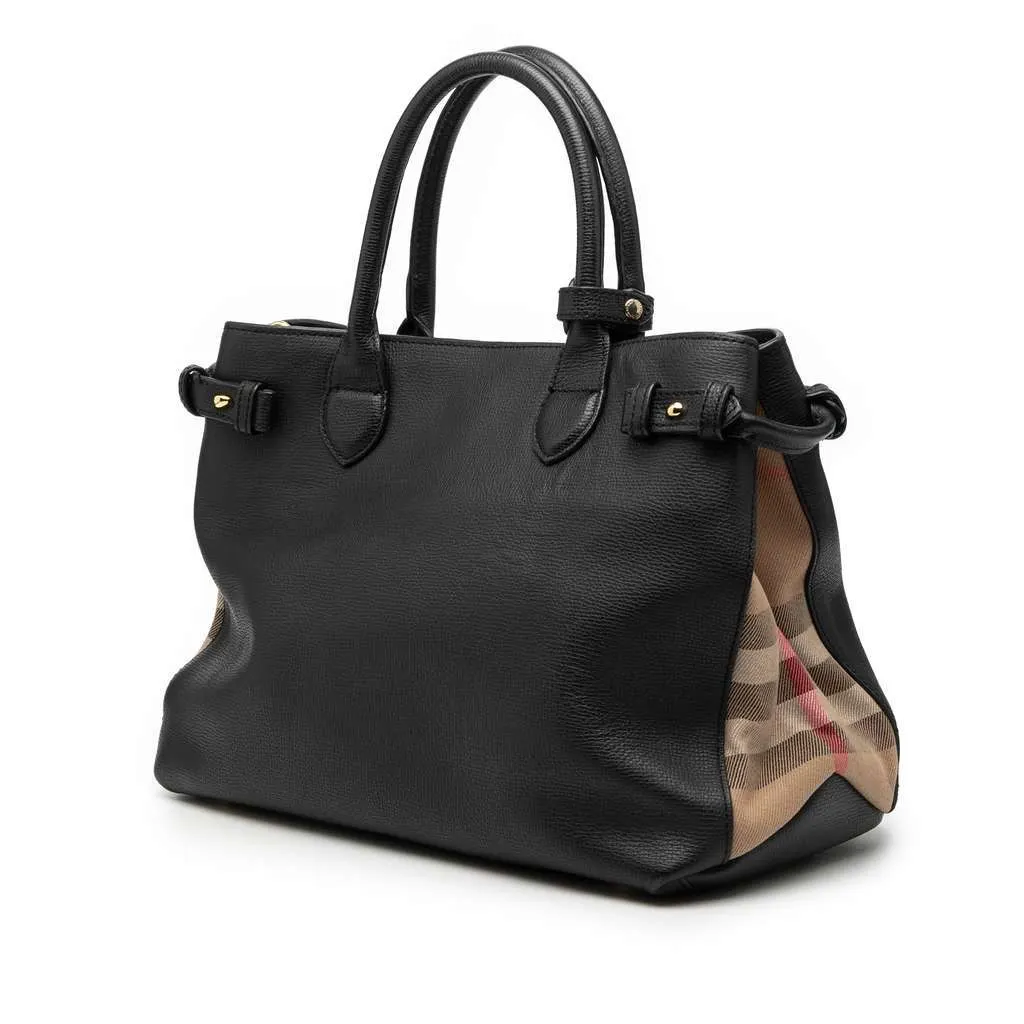 Burberry Medium Leather and House Check Banner Satchel Black Leather Very good - Back View