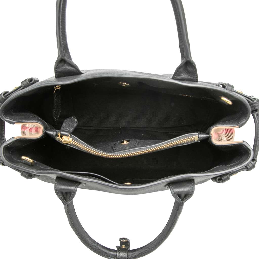 Burberry Medium Leather and House Check Banner Satchel Black Leather Good condition - Model View