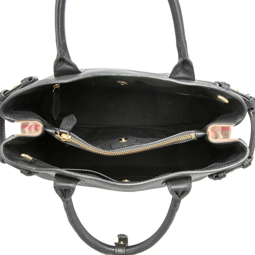 Burberry Medium Leather and House Check Banner Satchel Black Leather Very good - Model View
