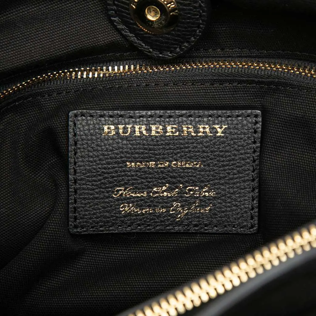 Burberry Medium Leather and House Check Banner Satchel Black Leather Very good - Box View