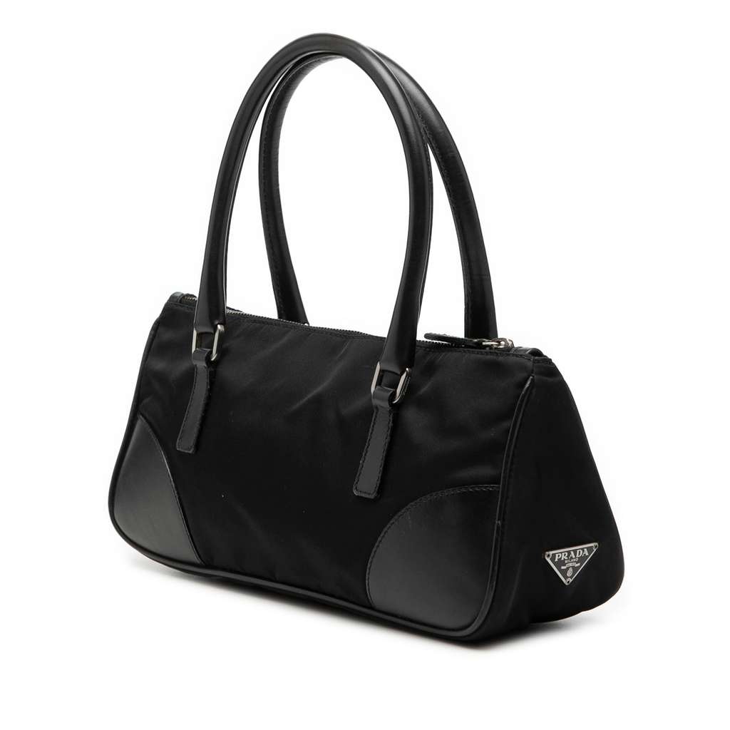 Prada Vitello Trimmed Tessuto Handbag Black Good condition - Back View