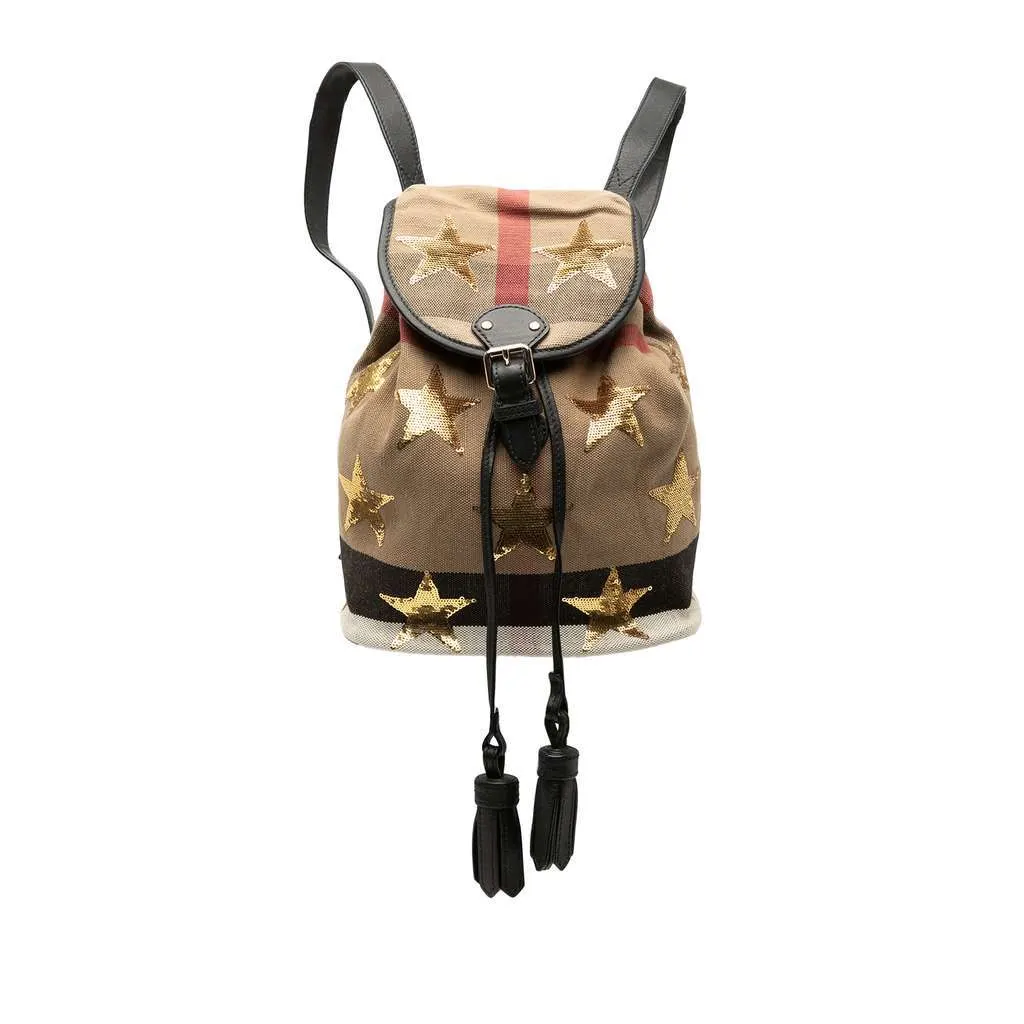 Burberry Mega Check Canvas Star Sequin Backpack Brown Canvas Very good - Front View