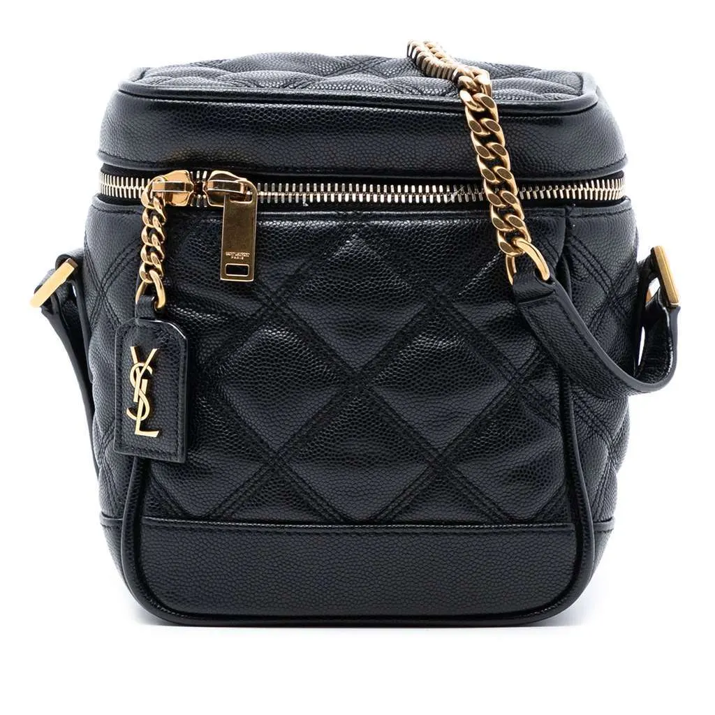 Saint Laurent Grain de Poudre Quilted 80s Vanity Bag Black Leather Very good - Front View