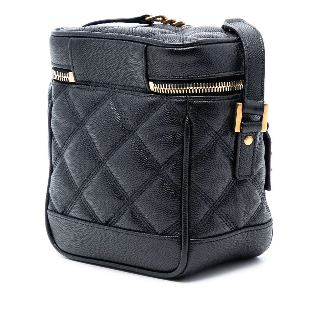 Saint Laurent Grain de Poudre Quilted 80s Vanity Bag Black Leather Good condition - Back View