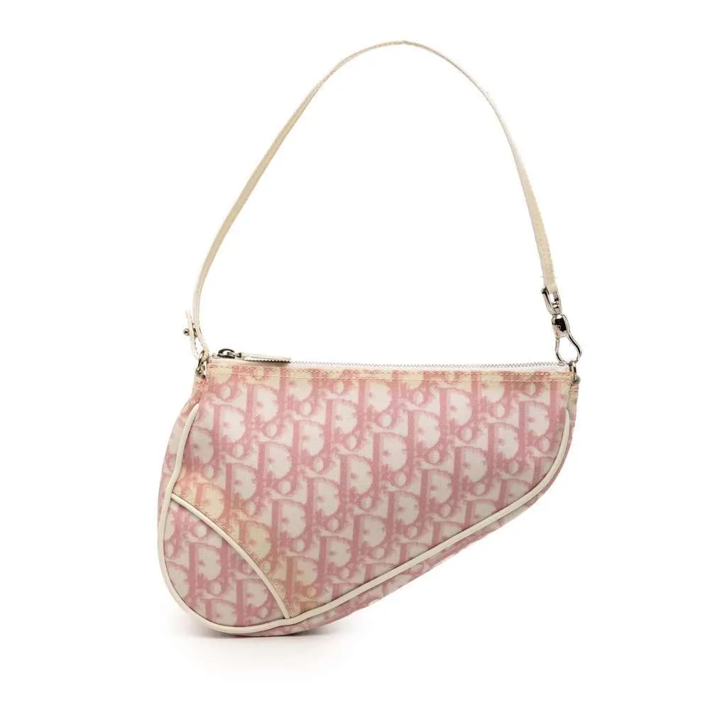 Dior Mini Diorissimo Coated Canvas Saddle Pochette Pink Canvas Very good - Front View