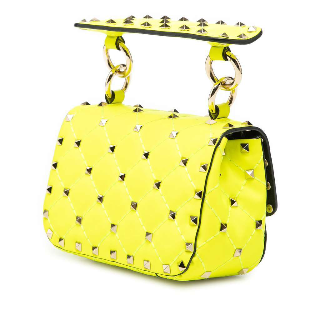 Valentino Mini Nappa Rockstud Spike Satchel Yellow Leather Good condition - Back View