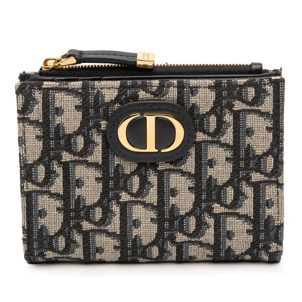 Dior Oblique Jacquard 30 Montaigne Dahlia Wallet Blue Jacquard Very good - Front View