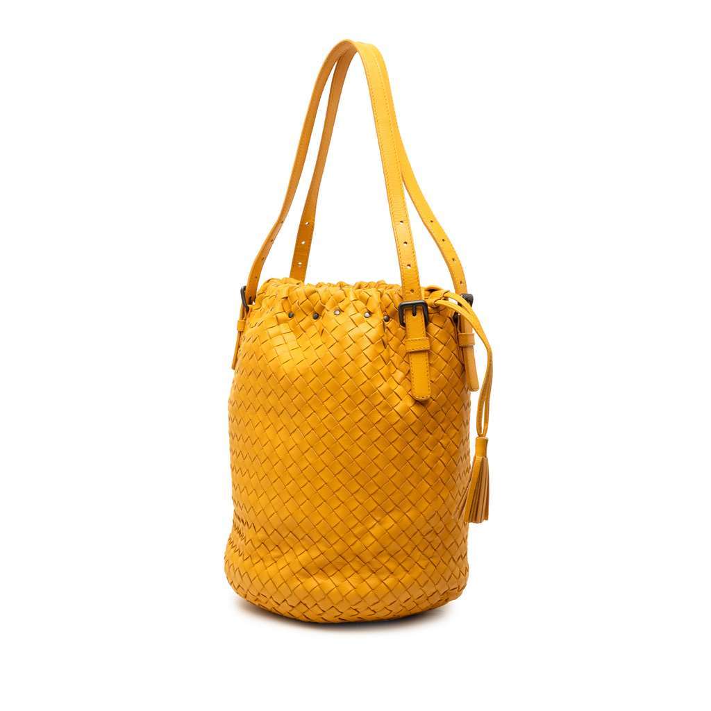 Bottega Veneta Nappa Intrecciato Drawstring Bucket Bag Orange Leather Good condition - Back View