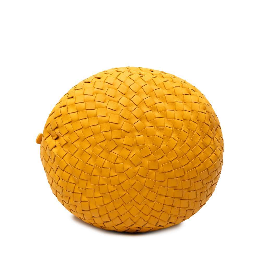 Bottega Veneta Nappa Intrecciato Drawstring Bucket Bag Orange Leather Good condition - Inside View