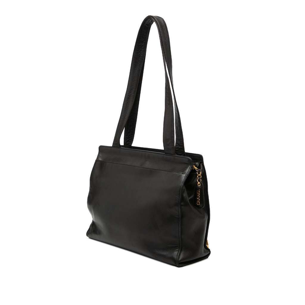 Chanel CC Lambskin Front Zip Pocket Tote Black Leather Good condition - Back View