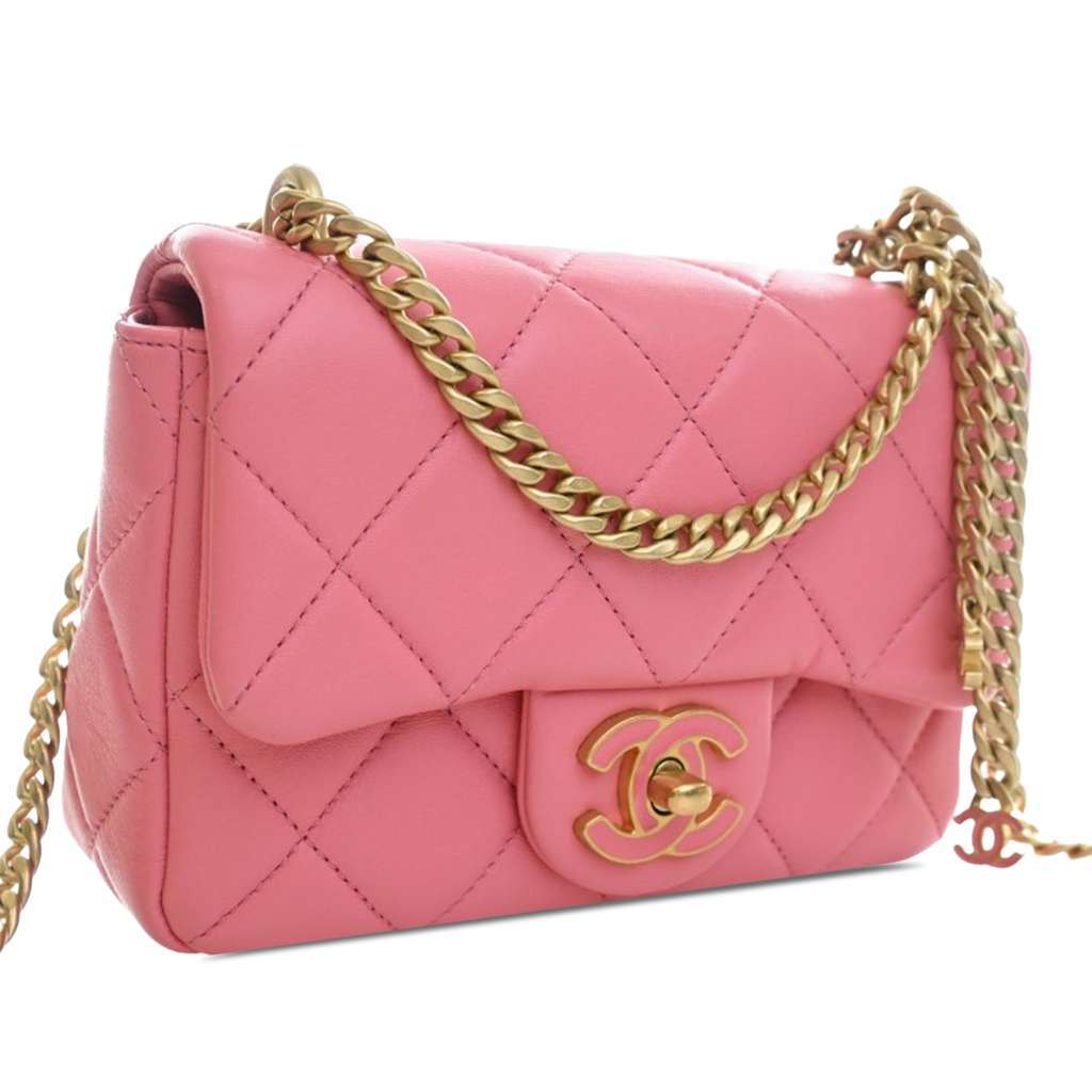 Chanel Mini Lambskin Pending CC Flap Pink Leather Good condition - Back View