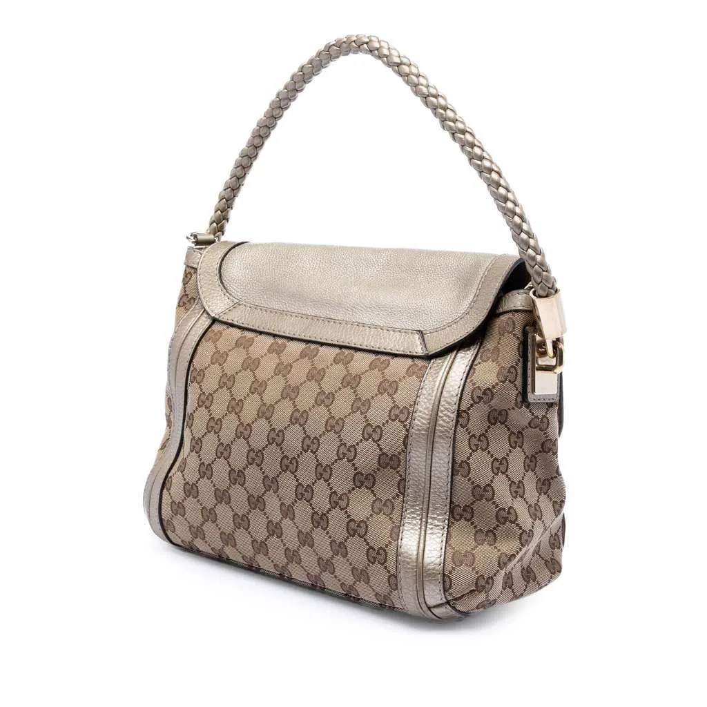 Gucci GG Canvas Bella Flap Satchel Beige Very good - Back View