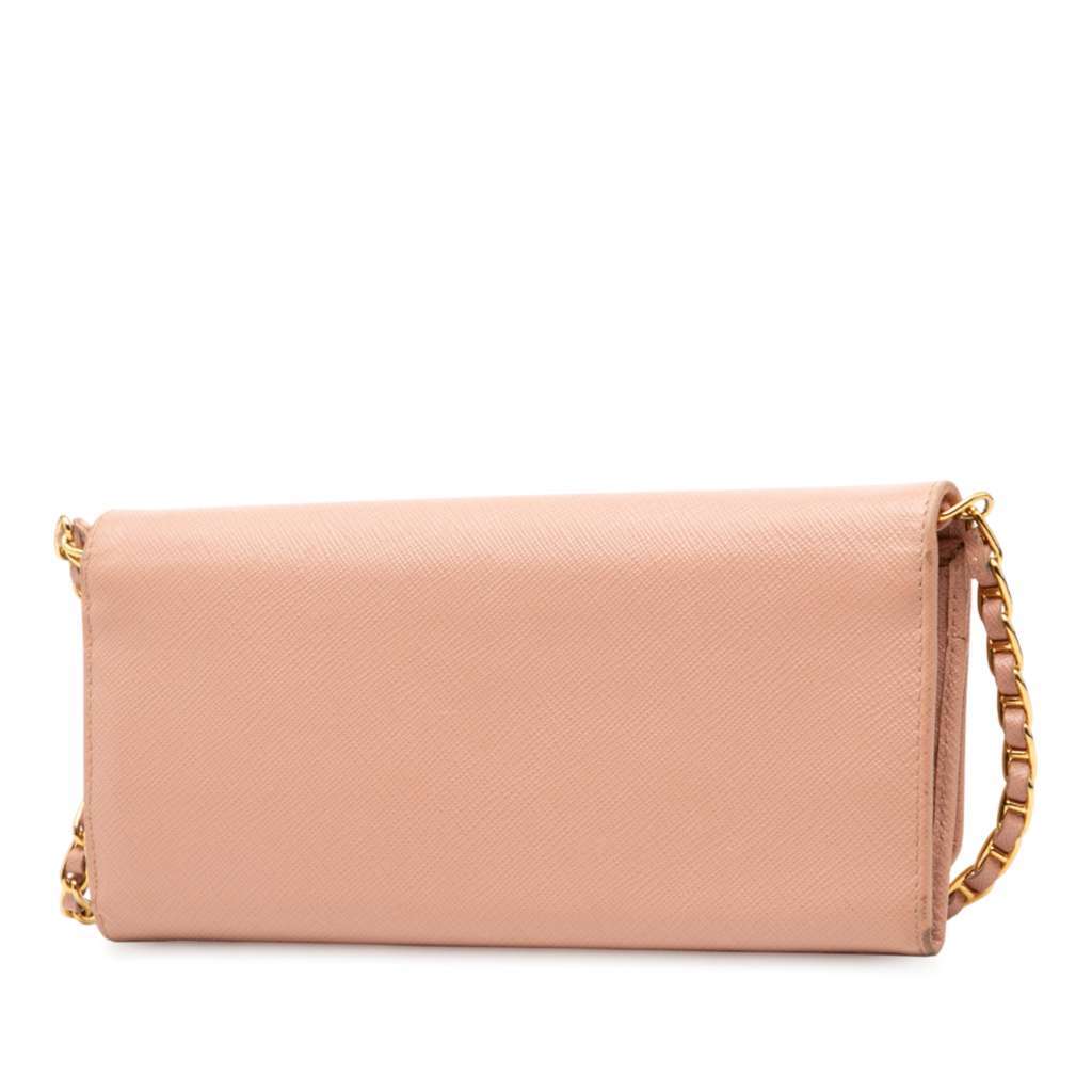 Prada Saffiano Wallet On Chain Pink Leather Good condition - Back View