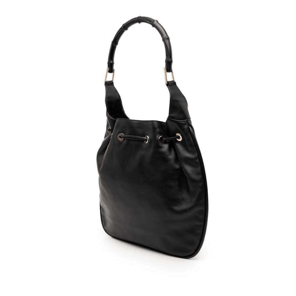 Gucci Calfskin Bamboo Drawstring Hobo Bag Black Leather Good condition - Back View