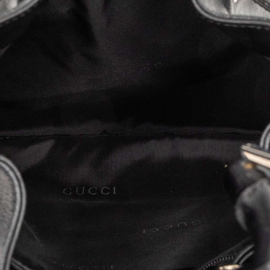 Gucci Calfskin Bamboo Drawstring Hobo Bag Black Leather Good condition - Model View